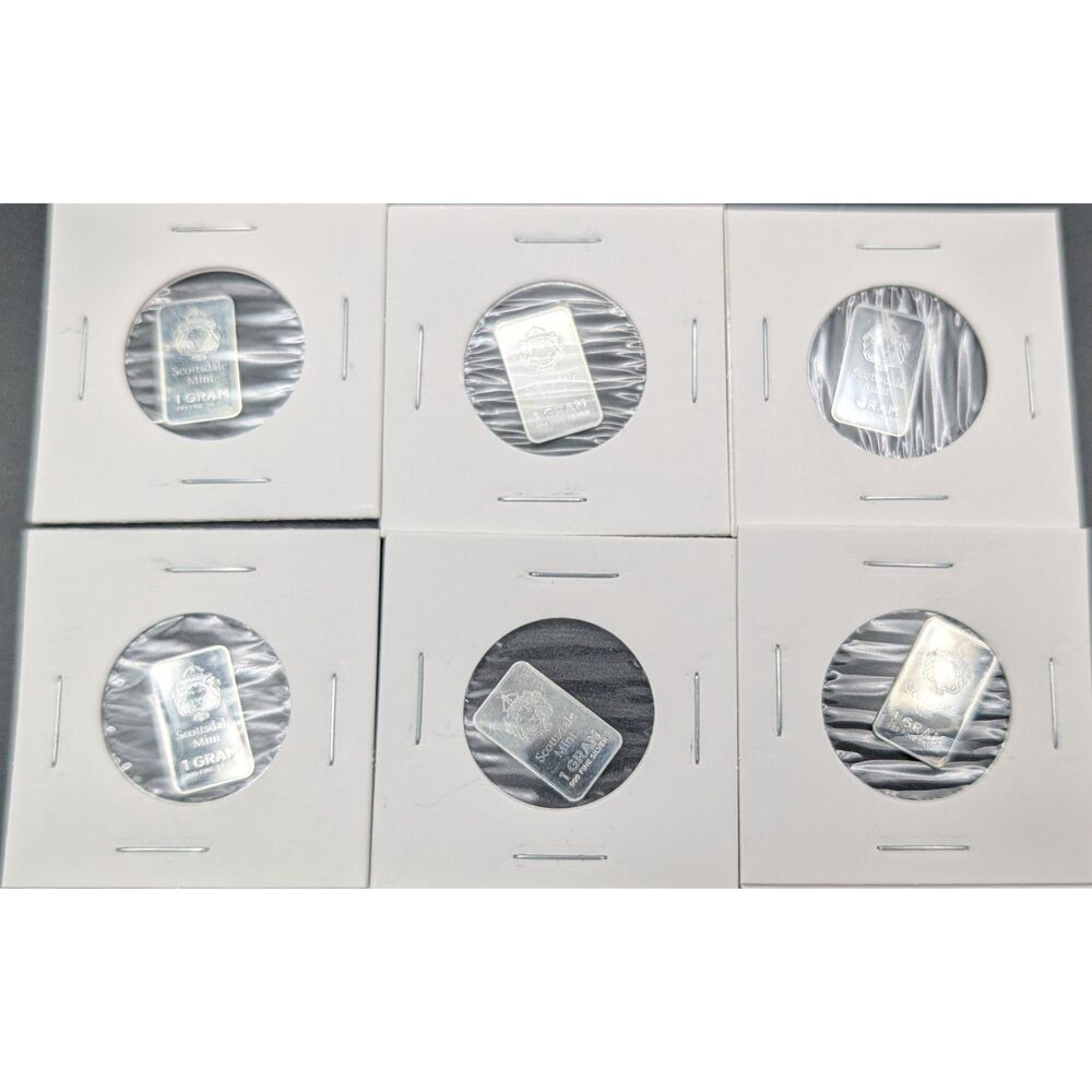 Lot of 6 Scottsdale Mint 1g Silver Bars • .999 Fine • Sealed Bullion